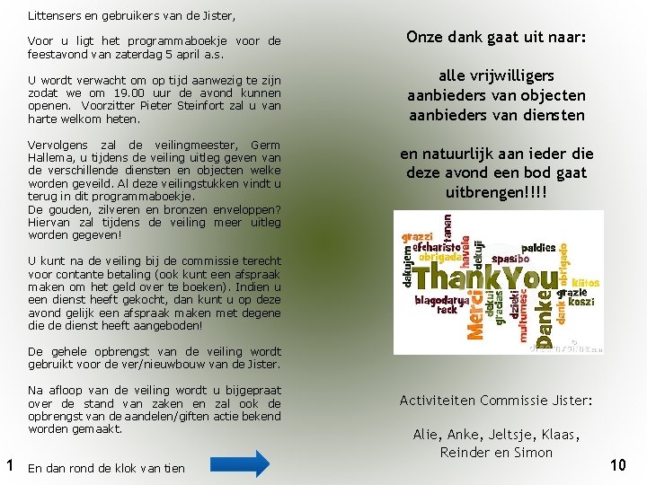 Littensers en gebruikers van de Jister, Voor u ligt het programmaboekje voor de feestavond