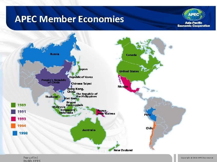 APEC Member Economies Page 4 of (21) Inside APEC Copyright © 2010 APEC Secretariat