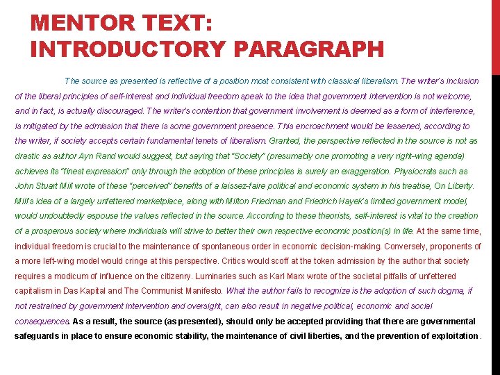 MENTOR TEXT: INTRODUCTORY PARAGRAPH The source as presented is reflective of a position most