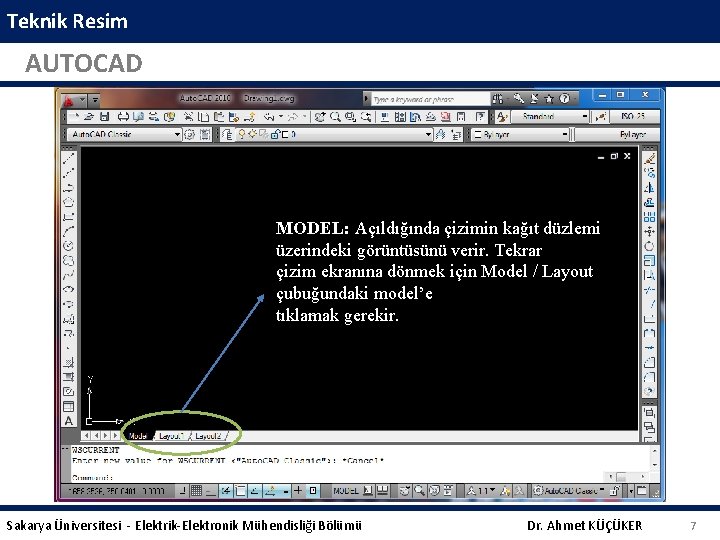 Teknik Resim AUTOCAD MODEL: Açıldığında çizimin kağıt düzlemi üzerindeki görüntüsünü verir. Tekrar çizim ekranına