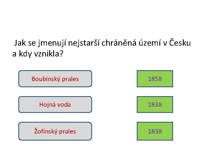 Jak se jmenují nejstarší chráněná území v Česku a kdy vznikla? Boubínský prales 1858