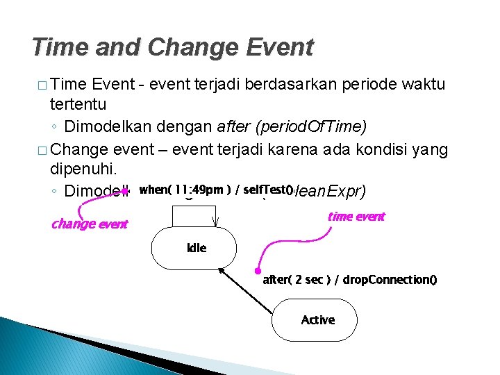 Time and Change Event � Time Event - event terjadi berdasarkan periode waktu tertentu