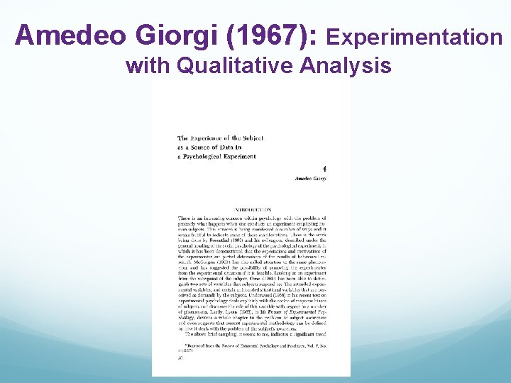 Amedeo Giorgi (1967): Experimentation with Qualitative Analysis 