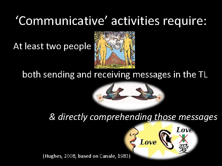 ‘Communicative’ activities require: At least two people both sending and receiving messages in the