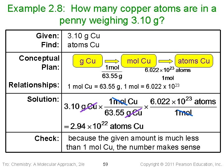 Example 2. 8: How many copper atoms are in a penny weighing 3. 10