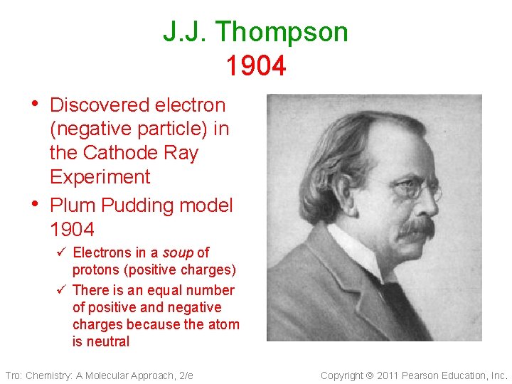 J. J. Thompson 1904 • Discovered electron • (negative particle) in the Cathode Ray