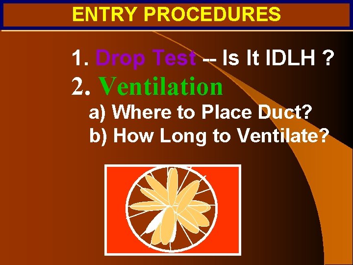 ENTRY PROCEDURES 1. Drop Test -- Is It IDLH ? 2. Ventilation a) Where ENTRY PROCEDURES 1. Drop Test -- Is It IDLH ? 2. Ventilation a) Where
