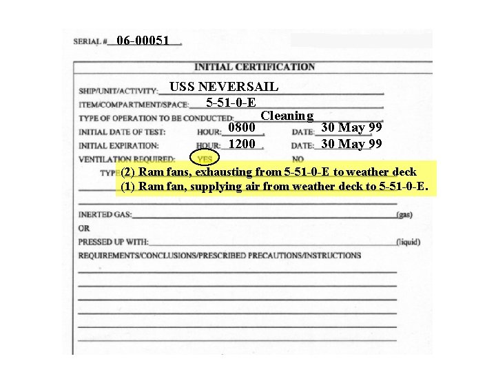 06 -00051 USS NEVERSAIL 5 -51 -0 -E Cleaning 0800 30 May 99 1200 06 -00051 USS NEVERSAIL 5 -51 -0 -E Cleaning 0800 30 May 99 1200