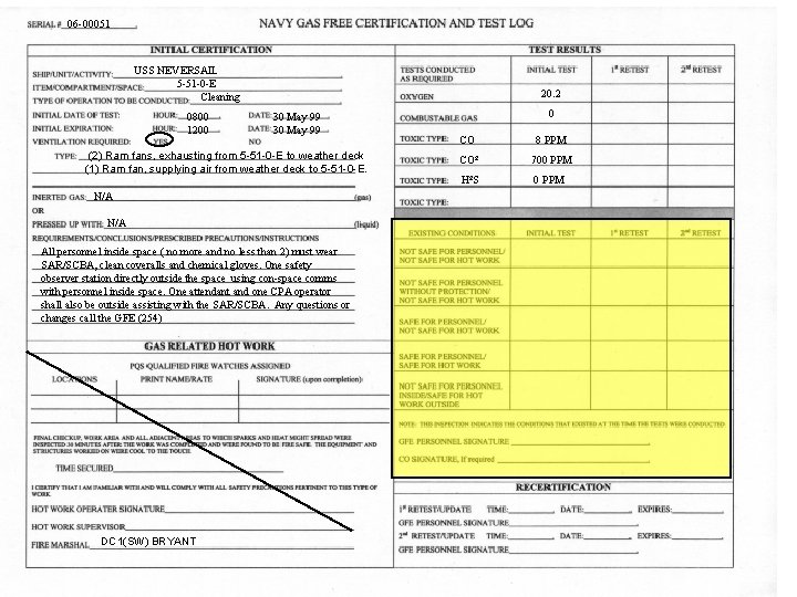 06 -00051 USS NEVERSAIL 5 -51 -0 -E Cleaning 0800 1200 20. 2 30 06 -00051 USS NEVERSAIL 5 -51 -0 -E Cleaning 0800 1200 20. 2 30