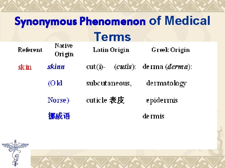 Synonymous Phenomenon of Medical Terms Synonymous Phenomenon of Medical Terms