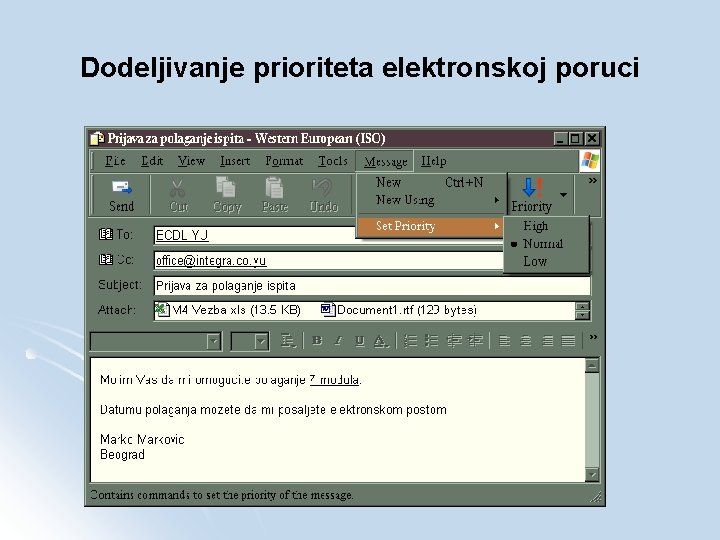 Dodeljivanje prioriteta elektronskoj poruci 