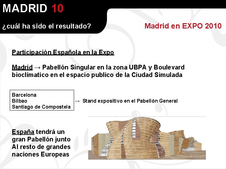 MADRID 10 ¿cuál ha sido el resultado? Madrid en EXPO 2010 Participación Española en