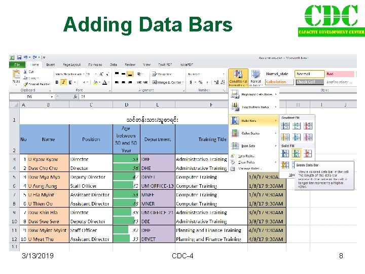 Adding Data Bars 3/13/2019 CDC-4 8 