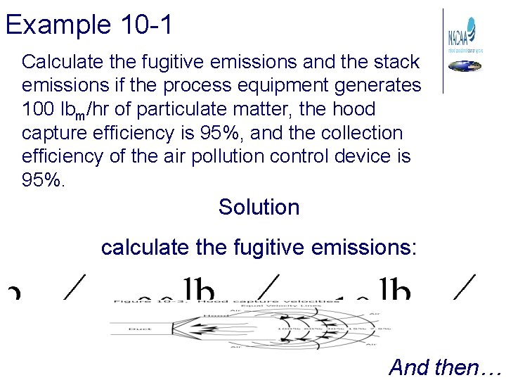 Example 10 -1 Calculate the fugitive emissions and the stack emissions if the process