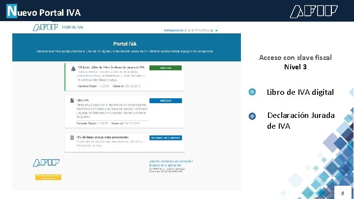 Nuevo Portal IVA Acceso con clave fiscal Nivel 3 Libro de IVA digital Declaración