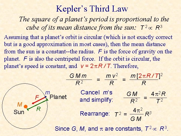 Kepler’s Third Law The square of a planet’s period is proportional to the cube