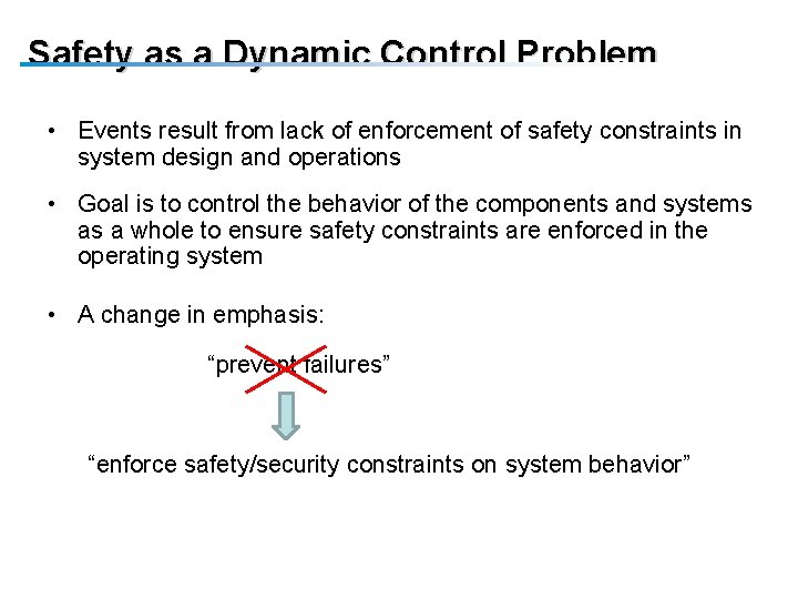 Safety as a Dynamic Control Problem • Events result from lack of enforcement of