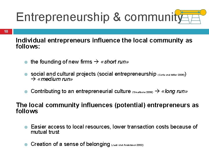 Entrepreneurship & community 10 Individual entrepreneurs influence the local community as follows: the founding