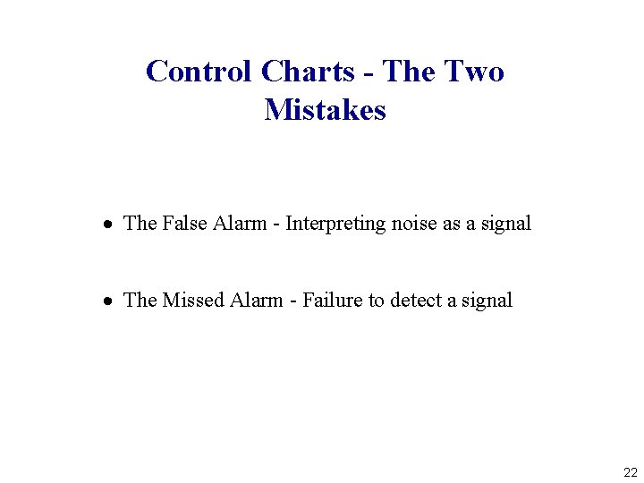 Control Charts - The Two Mistakes · The False Alarm - Interpreting noise as