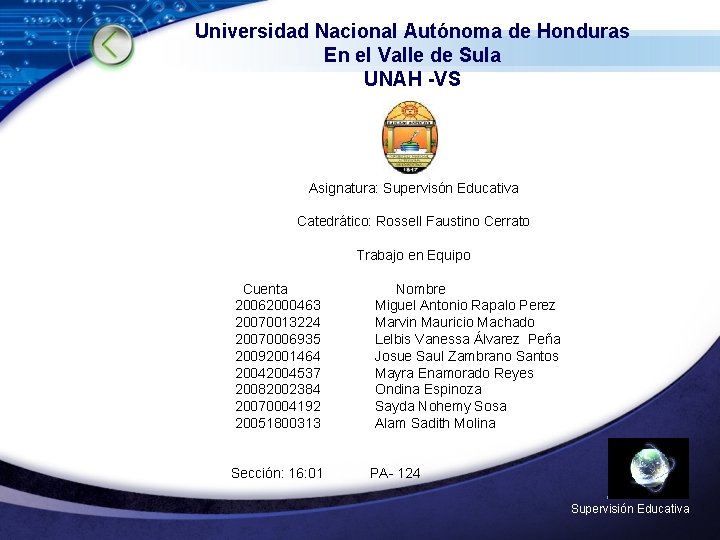 Universidad Nacional Autónoma de Honduras En el Valle de Sula UNAH -VS Asignatura: Supervisón Universidad Nacional Autónoma de Honduras En el Valle de Sula UNAH -VS Asignatura: Supervisón