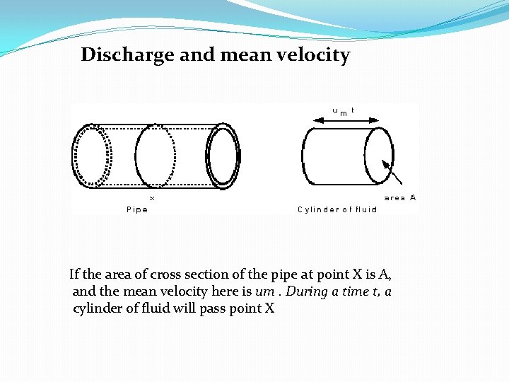 Discharge and mean velocity If the area of cross section of the pipe at