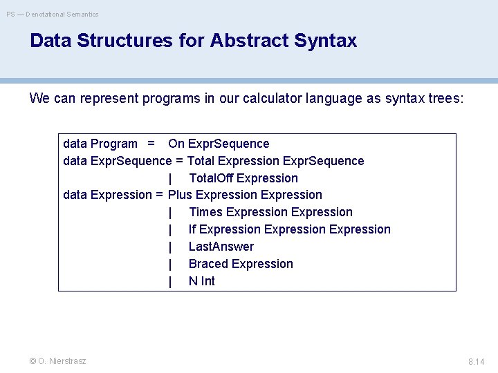 PS — Denotational Semantics Data Structures for Abstract Syntax We can represent programs in