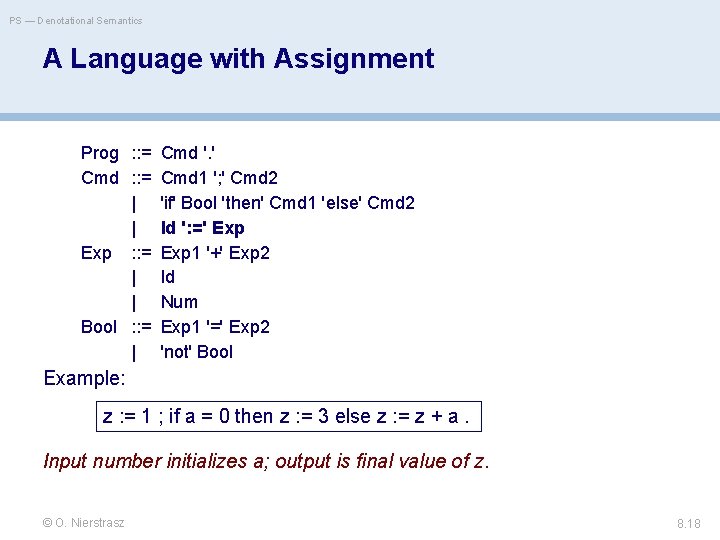 PS — Denotational Semantics A Language with Assignment Prog : : = Cmd '.