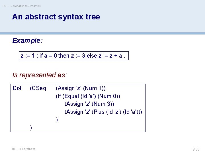 PS — Denotational Semantics An abstract syntax tree Example: z : = 1 ;