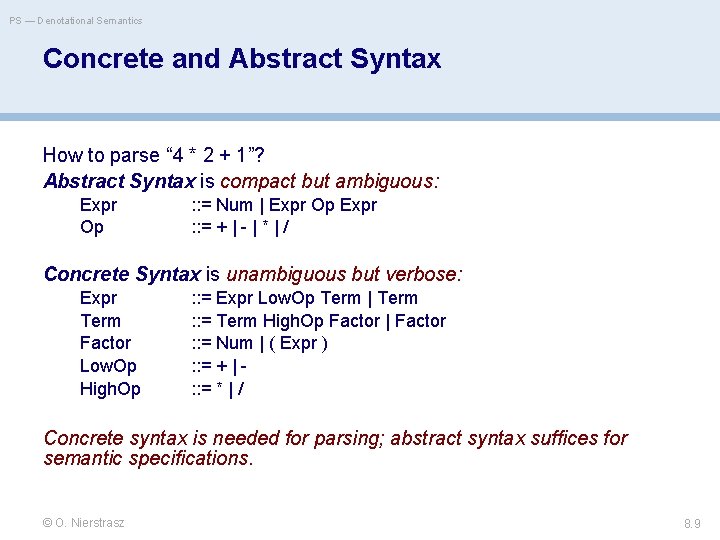 PS — Denotational Semantics Concrete and Abstract Syntax How to parse “ 4 *