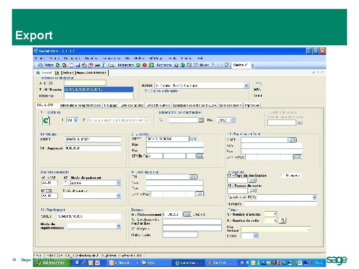 Export 14 Sage: Projet Delta 