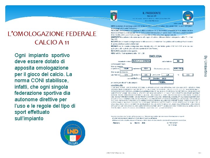 L’OMOLOGAZIONE FEDERALE CALCIO A 11 By Umbertino Ogni impianto sportivo deve essere dotato di