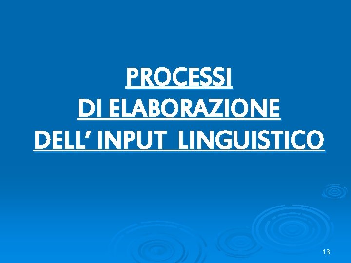 PROCESSI DI ELABORAZIONE DELL’ INPUT LINGUISTICO 13 