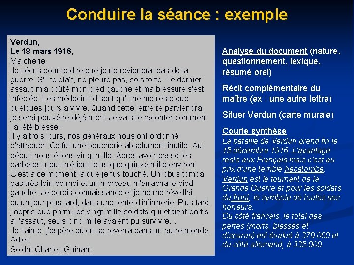 Conduire la séance : exemple Verdun, Le 18 mars 1916, Ma chérie, Je t'écris