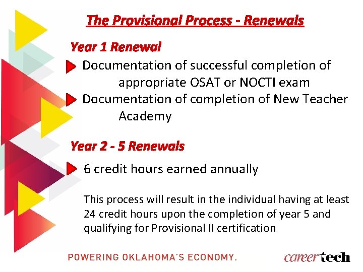 The Provisional Process - Renewals Year 1 Renewal Documentation of successful completion of appropriate