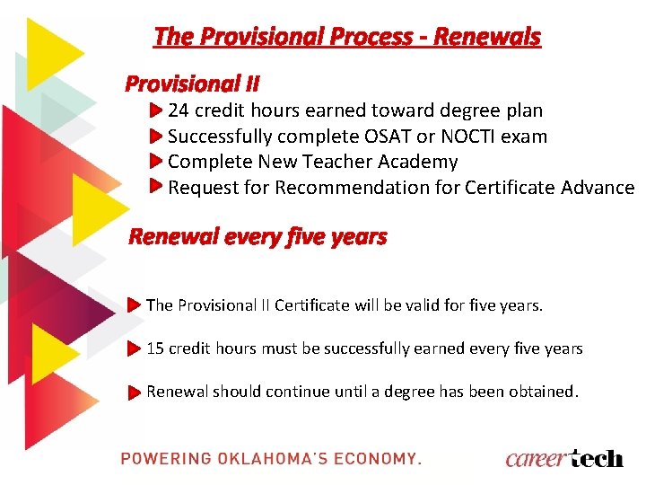 The Provisional Process - Renewals Provisional II 24 credit hours earned toward degree plan