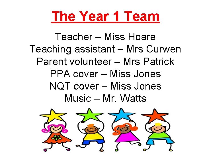 The Year 1 Team Teacher – Miss Hoare Teaching assistant – Mrs Curwen Parent