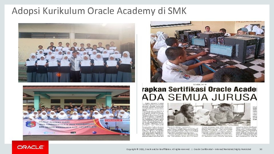 Adopsi Kurikulum Oracle Academy di SMK Copyright © 2015, Oracle and/or its affiliates. All
