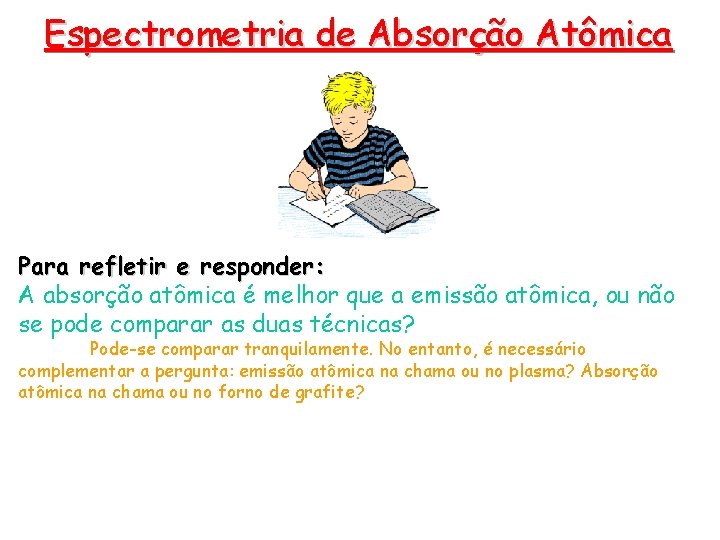 Espectrometria de Absorção Atômica Para refletir e responder: A absorção atômica é melhor que