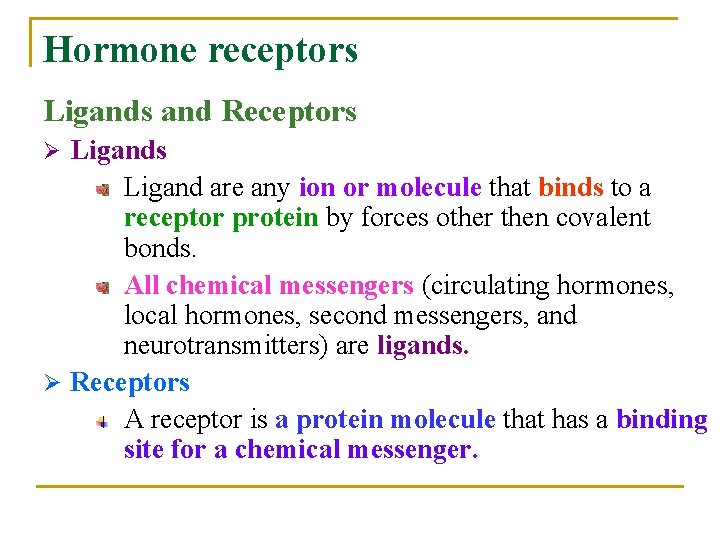 Hormone receptors Ligands and Receptors Ligand are any ion or molecule that binds to Hormone receptors Ligands and Receptors Ligand are any ion or molecule that binds to