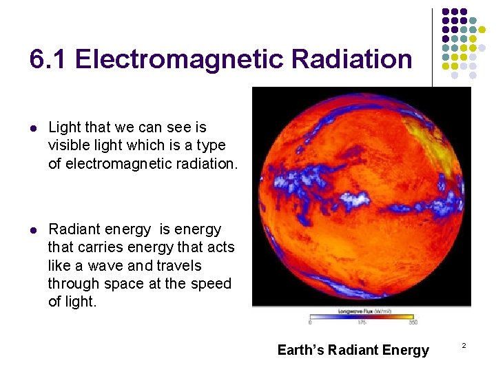 6. 1 Electromagnetic Radiation l Light that we can see is visible light which