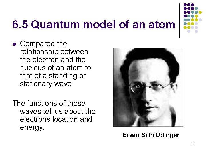 6. 5 Quantum model of an atom l Compared the relationship between the electron