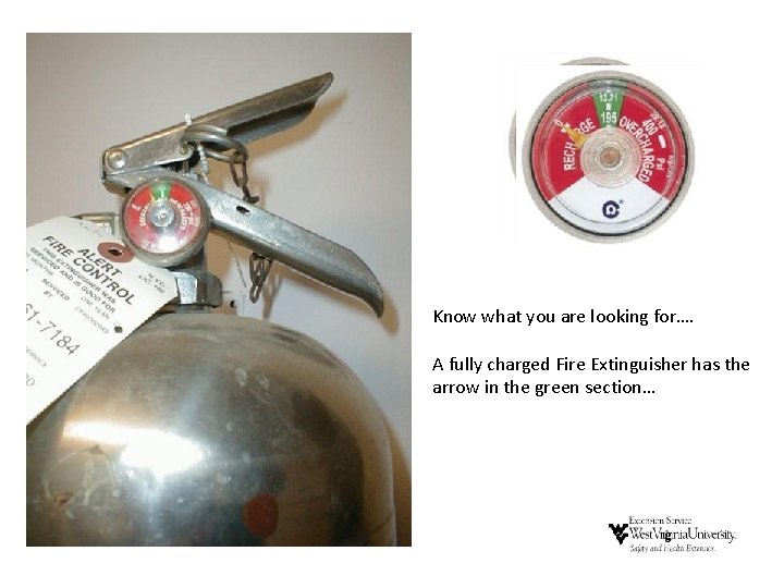 Know what you are looking for…. A fully charged Fire Extinguisher has the arrow Know what you are looking for…. A fully charged Fire Extinguisher has the arrow