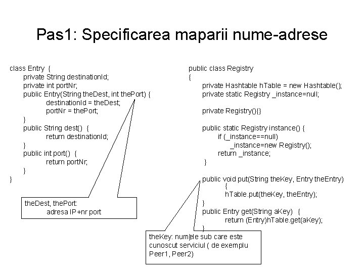 Pas 1: Specificarea maparii nume-adrese class Entry { private String destination. Id; private int