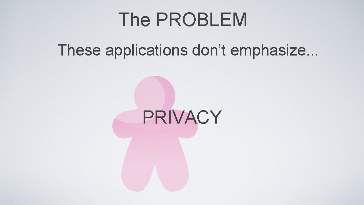 The PROBLEM These applications don’t emphasize. . . PRIVACY 