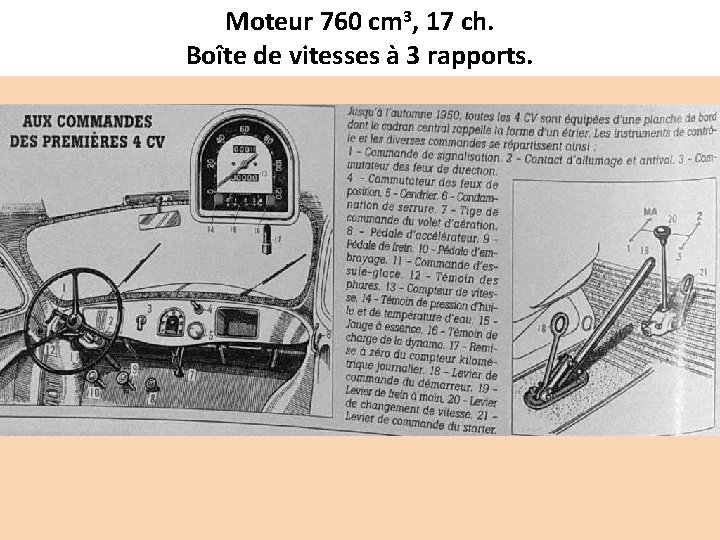 Moteur 760 cm 3, 17 ch. Boîte de vitesses à 3 rapports. 