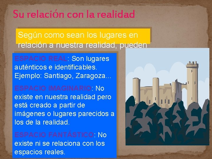 Su relación con la realidad Según como sean los lugares en relación a nuestra