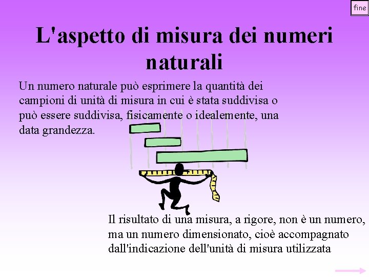 fine L'aspetto di misura dei numeri naturali Un numero naturale può esprimere la quantità