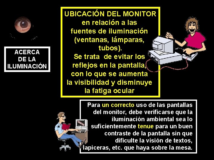 ACERCA DE LA ILUMINACIÓN UBICACIÓN DEL MONITOR en relación a las fuentes de iluminación