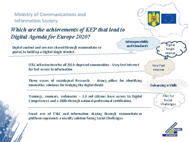 Ministry of Communications and Information Society Which are the achievements of KEP that lead