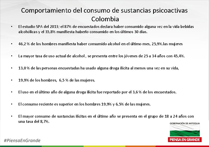 Comportamiento del consumo de sustancias psicoactivas Colombia • El estudio SPA del 2013; el